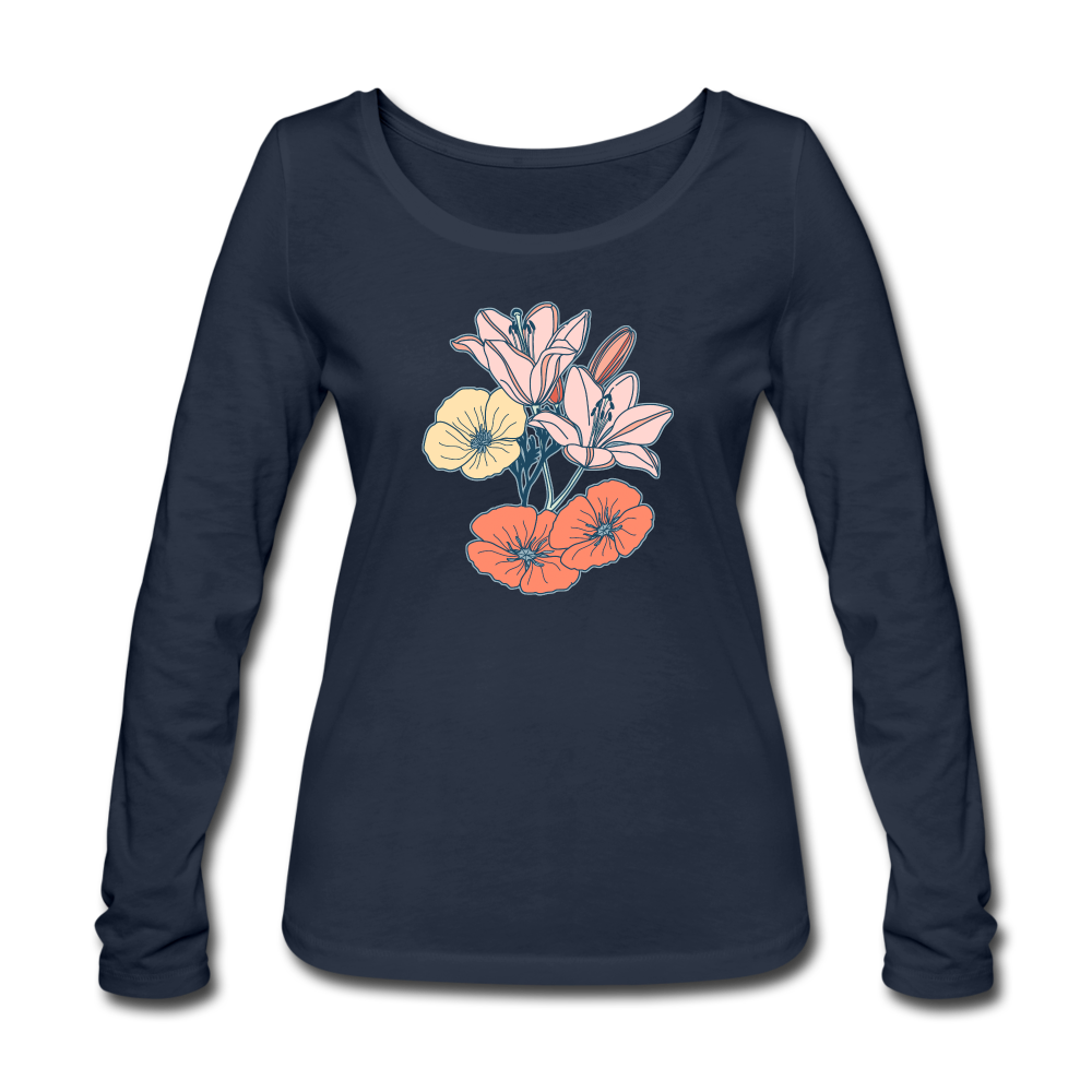Frauen Bio-Langarmshirt - “Some Flowers” - Navy