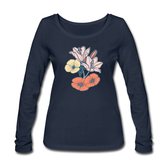 Frauen Bio-Langarmshirt - “Some Flowers” - Navy