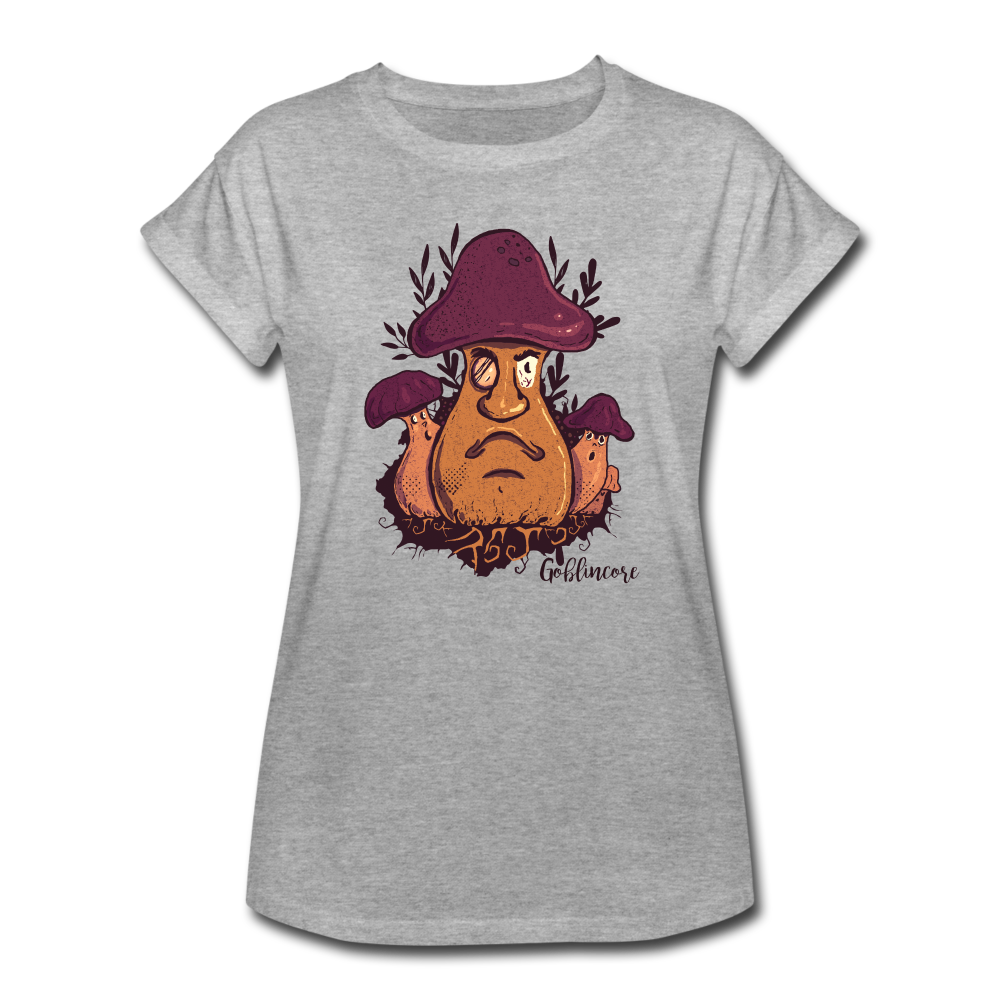 Frauen Oversize T-Shirt - “Goblincore_Grummelpilz” - Grau meliert