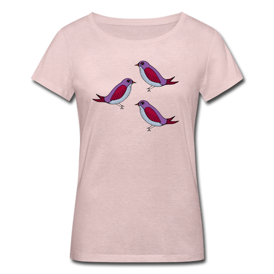 Frauen Bio-T-Shirt - “Drei Amseln” - Rosa-Creme meliert