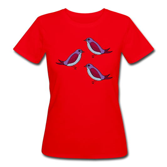 Frauen Bio-T-Shirt - “Drei Amseln” - Rot