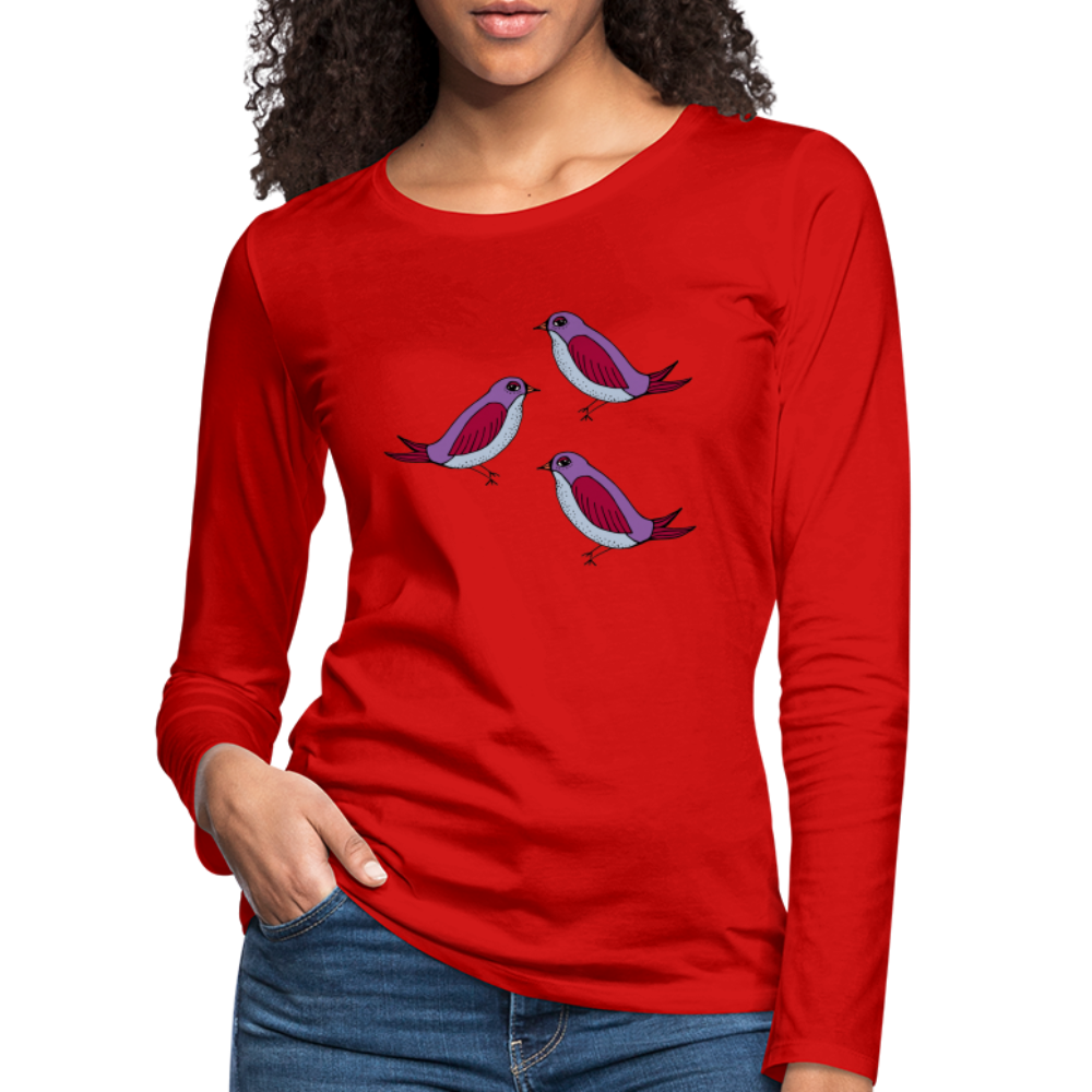 Frauen Premium Langarmshirt - “Drei Amseln” - Rot