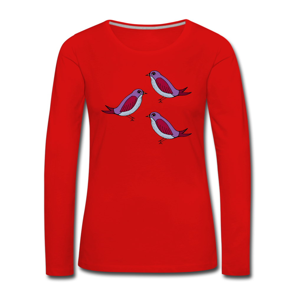 Frauen Premium Langarmshirt - “Drei Amseln” - Rot