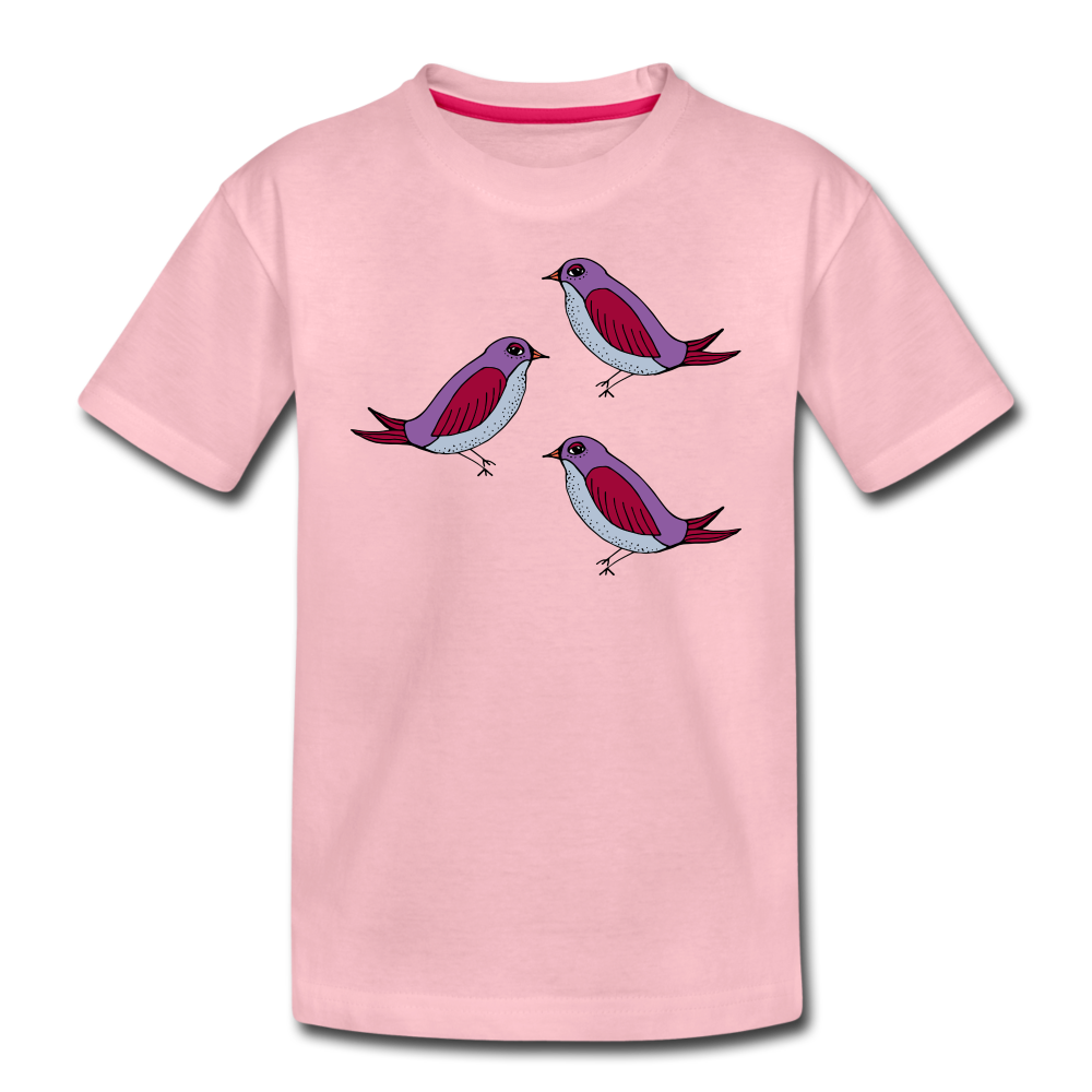 Kinder Premium T-Shirt - “Drei Amseln” - Hellrosa