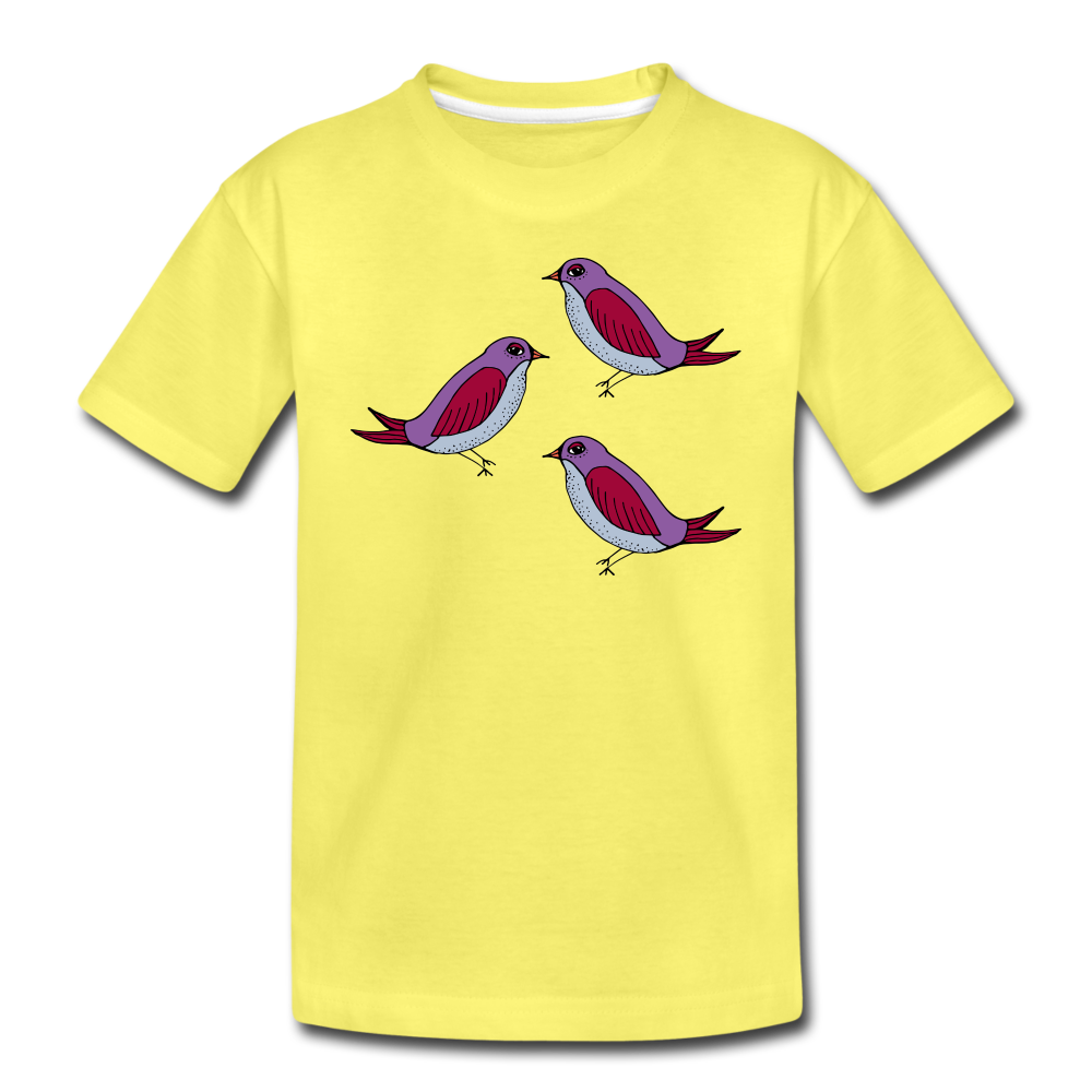 Kinder Premium T-Shirt - “Drei Amseln” - Gelb