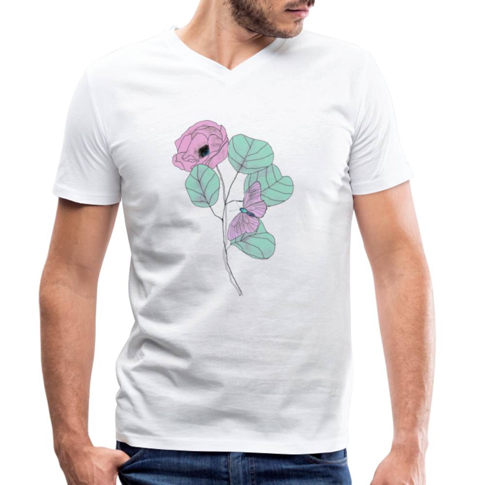 Männer Bio-T-Shirt mit V-Ausschnitt - "Blütezeit" - Weiß