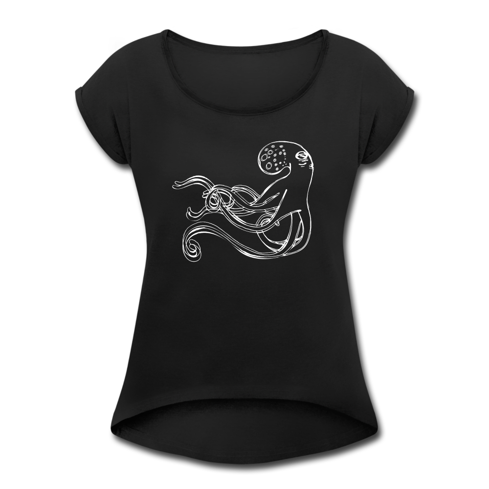 Frauen T-Shirt mit gerollten Ärmeln - “Shaky Kraken” - Schwarz