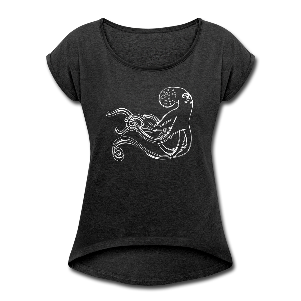 Frauen T-Shirt mit gerollten Ärmeln - “Shaky Kraken” - Schwarz meliert