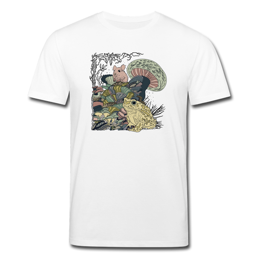 Männer Bio-T-Shirt - “Wimmelbild mit Frosch und Pilzen” - Weiß