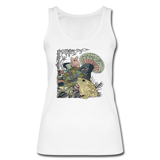 Frauen Bio Tank Top - “Wimmelbild mit Frosch und Pilzen” - Weiß