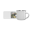 Panorama Emaille-Tasse - “Wimmelbild mit Frosch und Pilzen” - Weiß