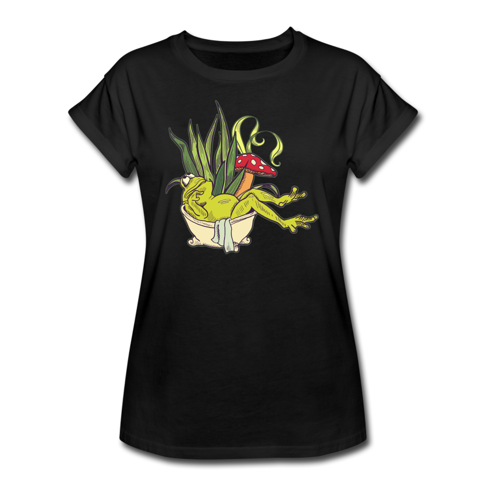 Frauen Oversize T-Shirt - “Cottagecore_Frosch in der Wanne” - Schwarz