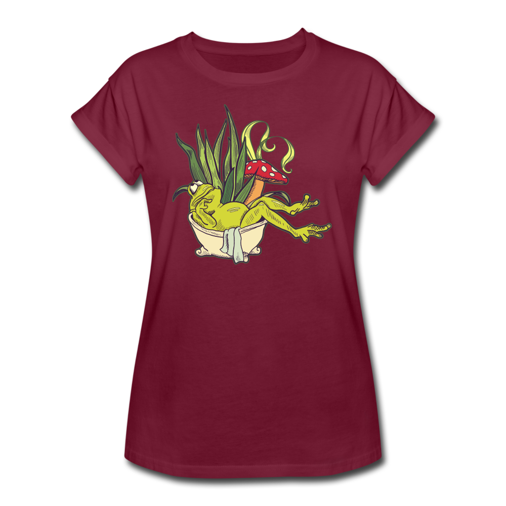 Frauen Oversize T-Shirt - “Cottagecore_Frosch in der Wanne” - Bordeaux