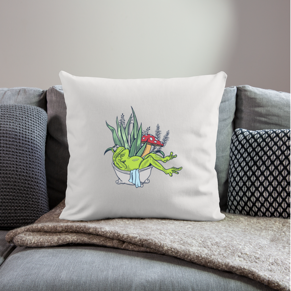 Sofakissen mit Füllung 44 x 44 cm - “Cottagecore_Frosch in der Badewanne” - Naturweiß