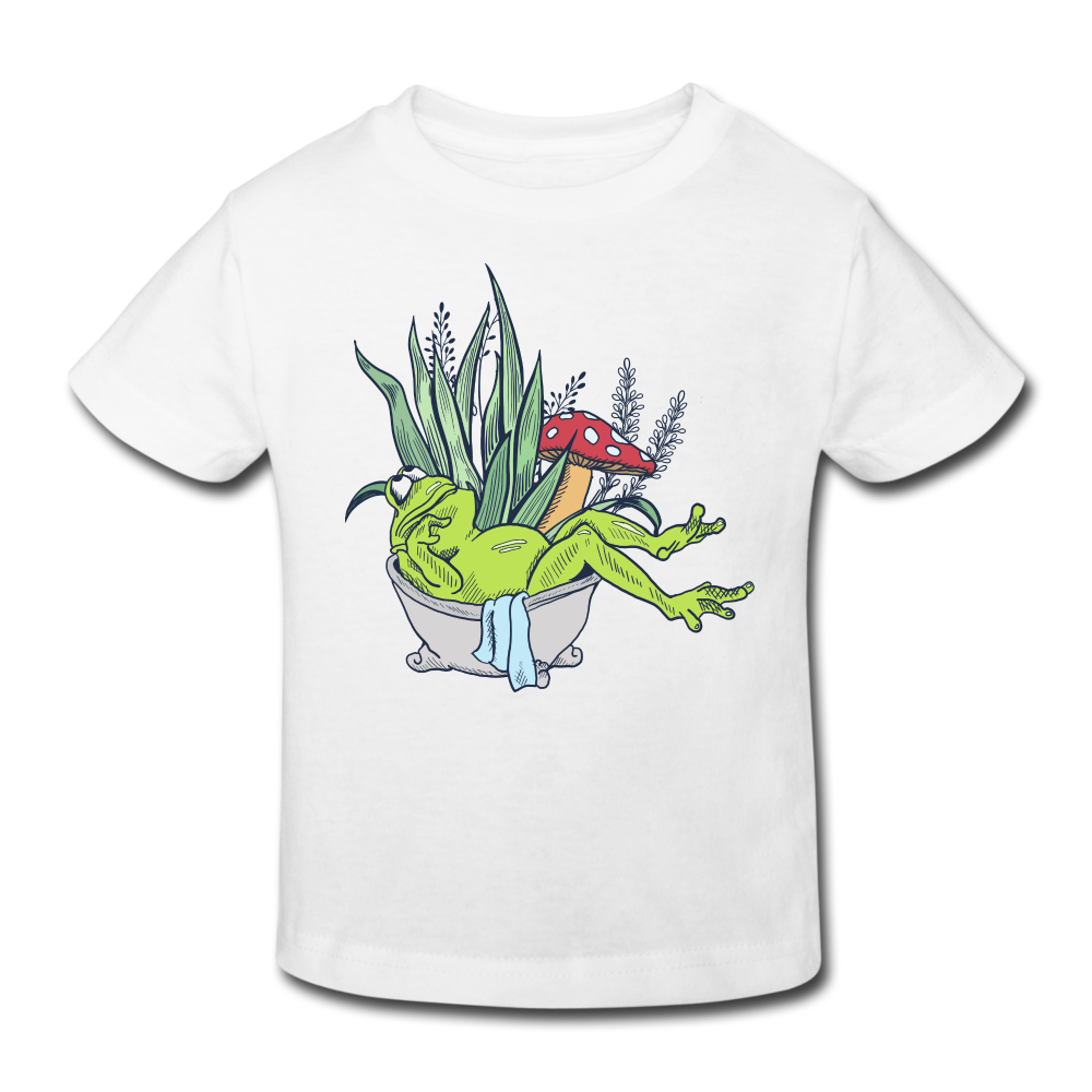 Kinder Bio-T-Shirt - “Cottagecore_Frosch in der Badewanne” - Weiß