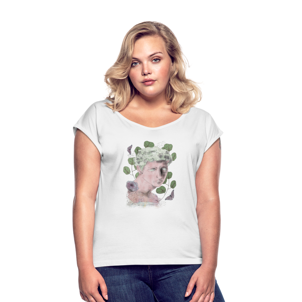Frauen T-Shirt mit gerollten Ärmeln - “In Arcadia Ego” - Weiß