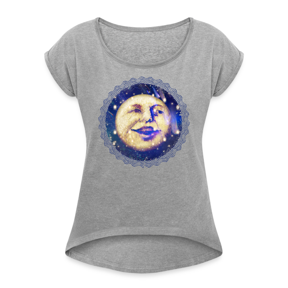 Frauen T-Shirt mit gerollten Ärmeln - “Lachender Mond” - Grau meliert