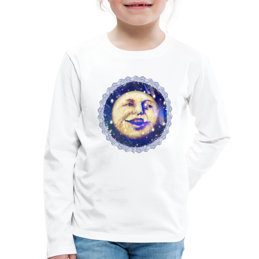 Kinder Premium Langarmshirt - “Lachender Mond” - Weiß