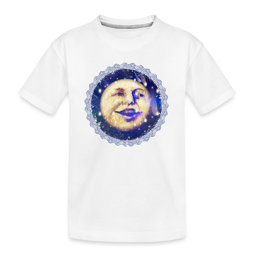 Teenager Premium Bio T-Shirt - “Lachender Mond” - Weiß