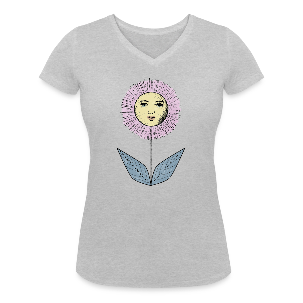 Frauen Bio-T-Shirt mit V-Ausschnitt - “Grow the Sun” - Grau meliert