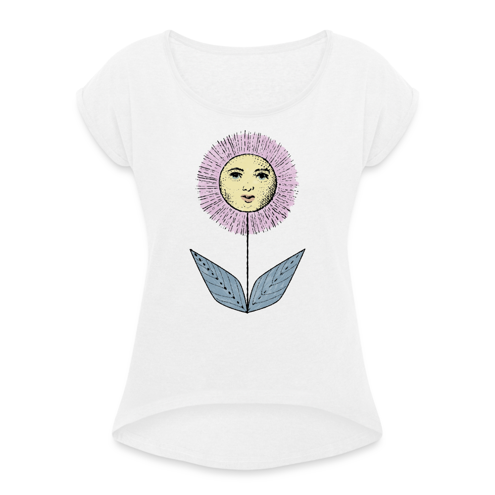 Frauen T-Shirt mit gerollten Ärmeln - “Grow the Sun” - white