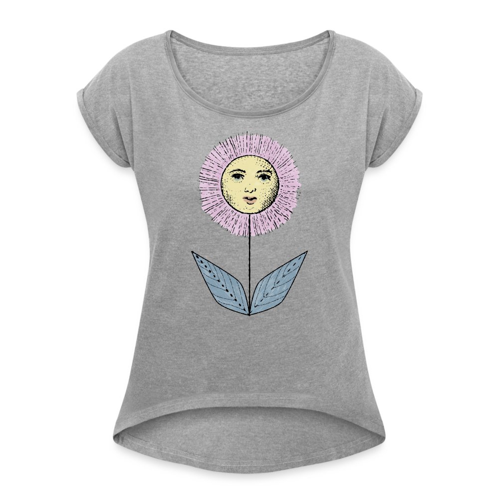 Frauen T-Shirt mit gerollten Ärmeln - “Grow the Sun” - Grau meliert