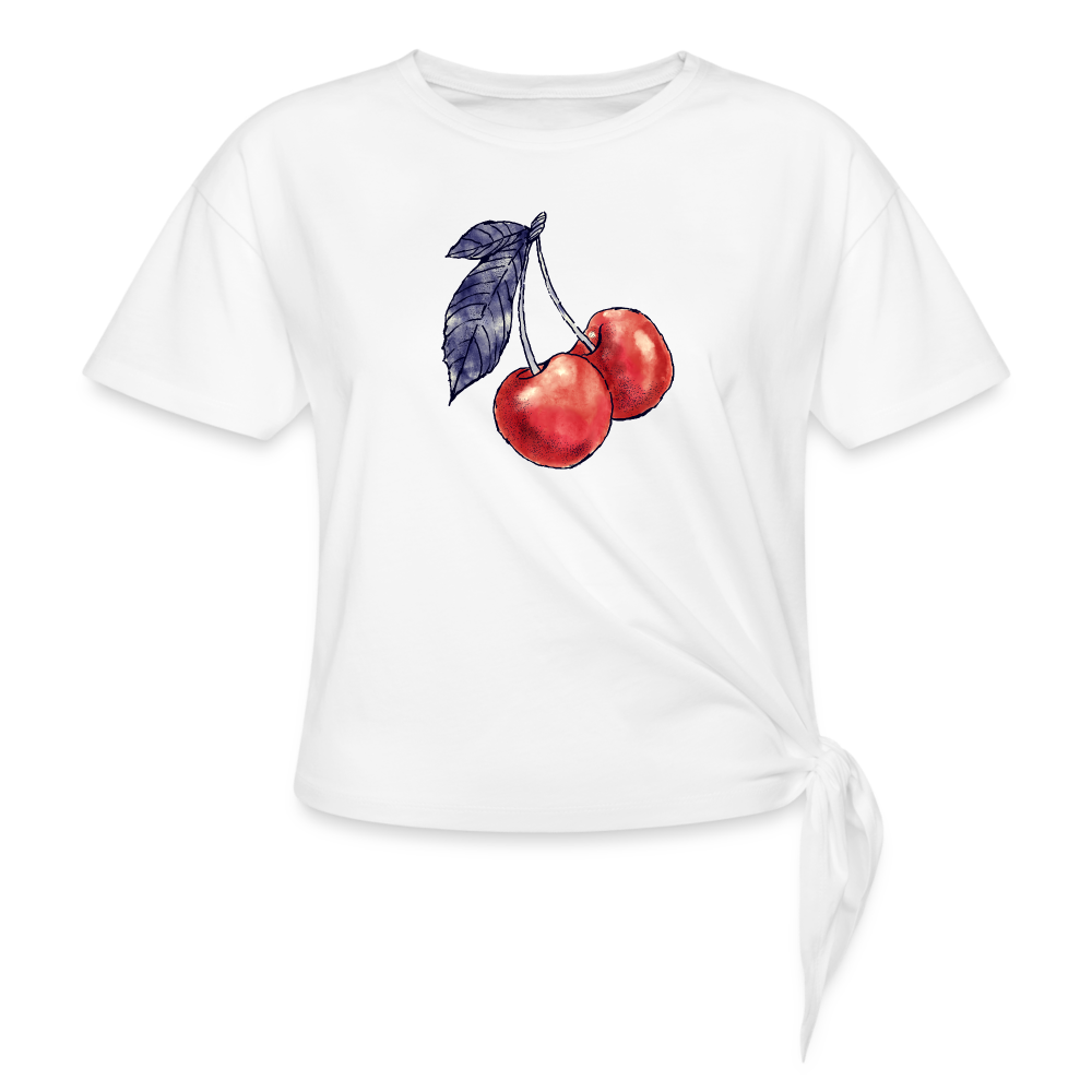 Frauen Knotenshirt - “Rote Kirschen” - white