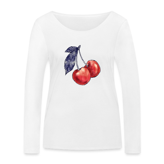 Frauen Bio-Langarmshirt - “Rote Kirschen” - white