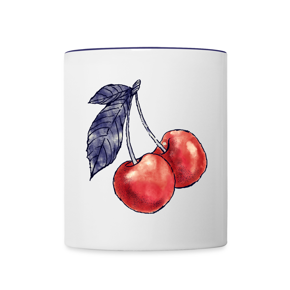 Tasse zweifarbig - “Rote Kirschen” - Weiß/Kobaltblau