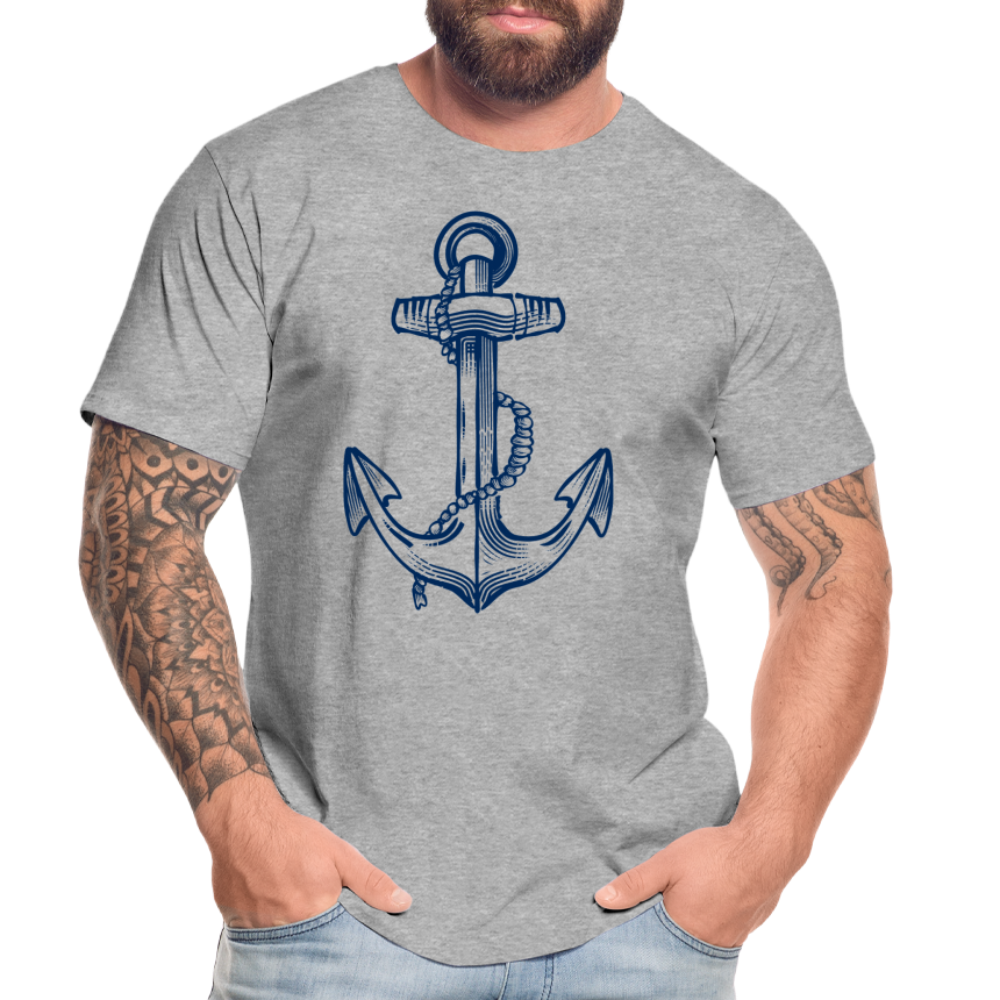 Männer Premium Bio T-Shirt - “Anker in Tintenblau” - Grau meliert
