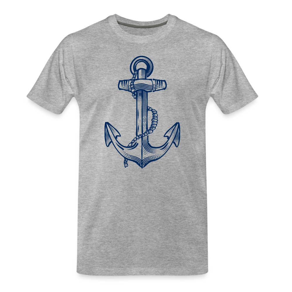 Männer Premium Bio T-Shirt - “Anker in Tintenblau” - Grau meliert