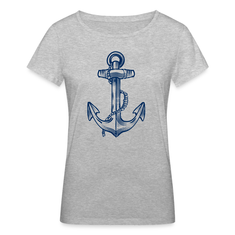 Frauen Bio-T-Shirt - “Anker in Tintenblau” - Grau meliert