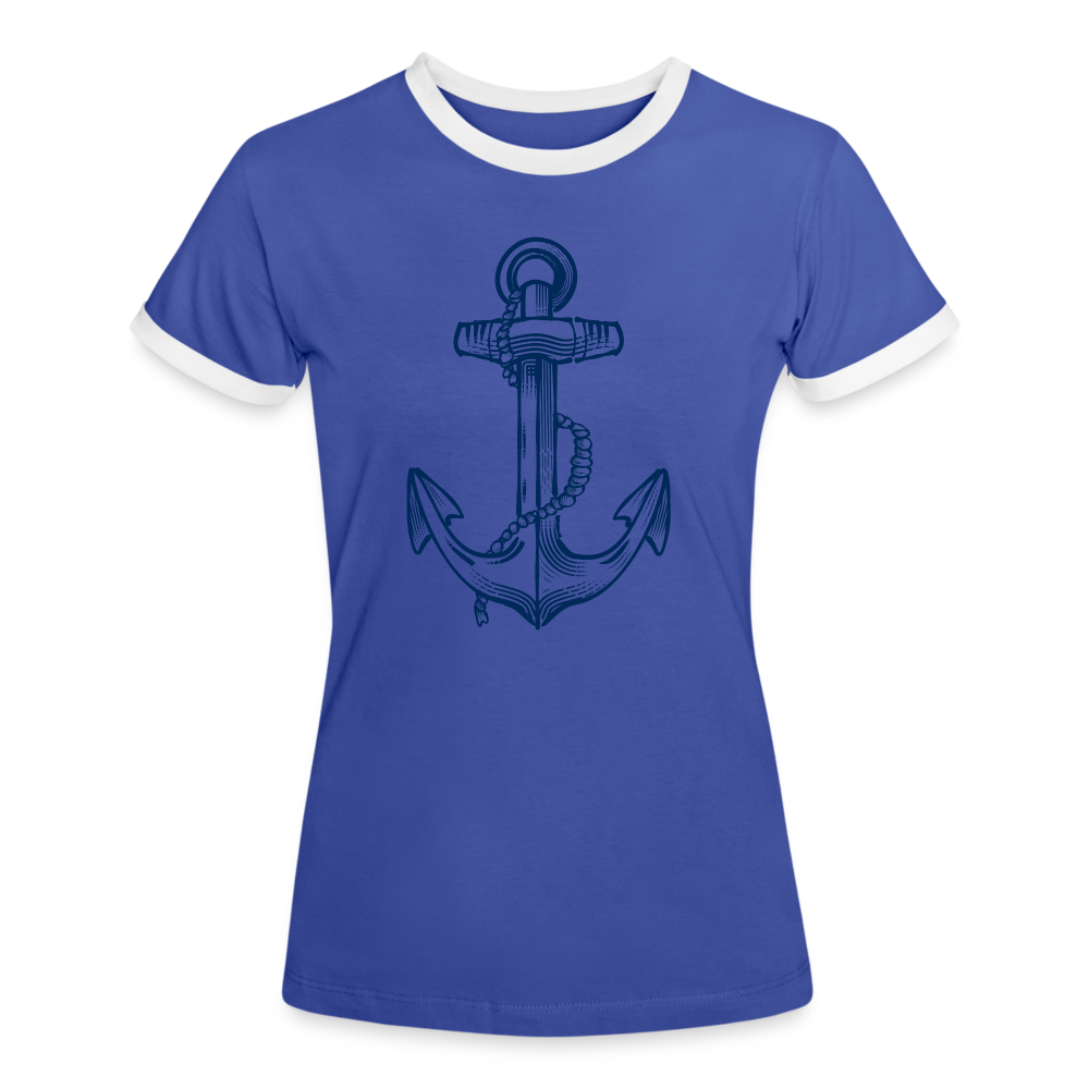 Frauen Kontrast-T-Shirt - “Anker in Tintenblau” - Blau/Weiß