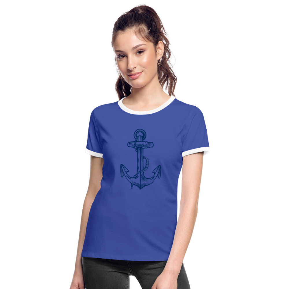 Frauen Kontrast-T-Shirt - “Anker in Tintenblau” - Blau/Weiß