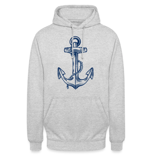 Unisex Hoodie - “Anker in Tintenblau” - Hellgrau meliert