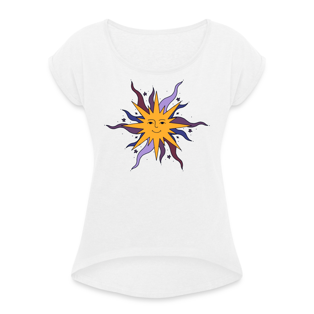 Frauen T-Shirt mit gerollten Ärmeln - “Warme Sonne” - white
