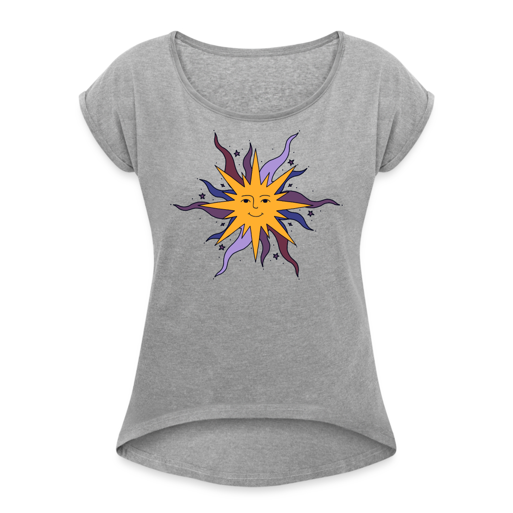 Frauen T-Shirt mit gerollten Ärmeln - “Warme Sonne” - Grau meliert