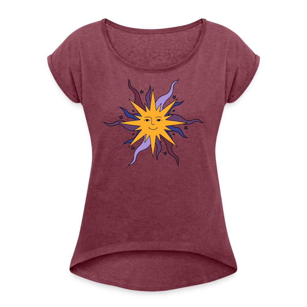 Frauen T-Shirt mit gerollten Ärmeln - “Warme Sonne” - Bordeauxrot meliert