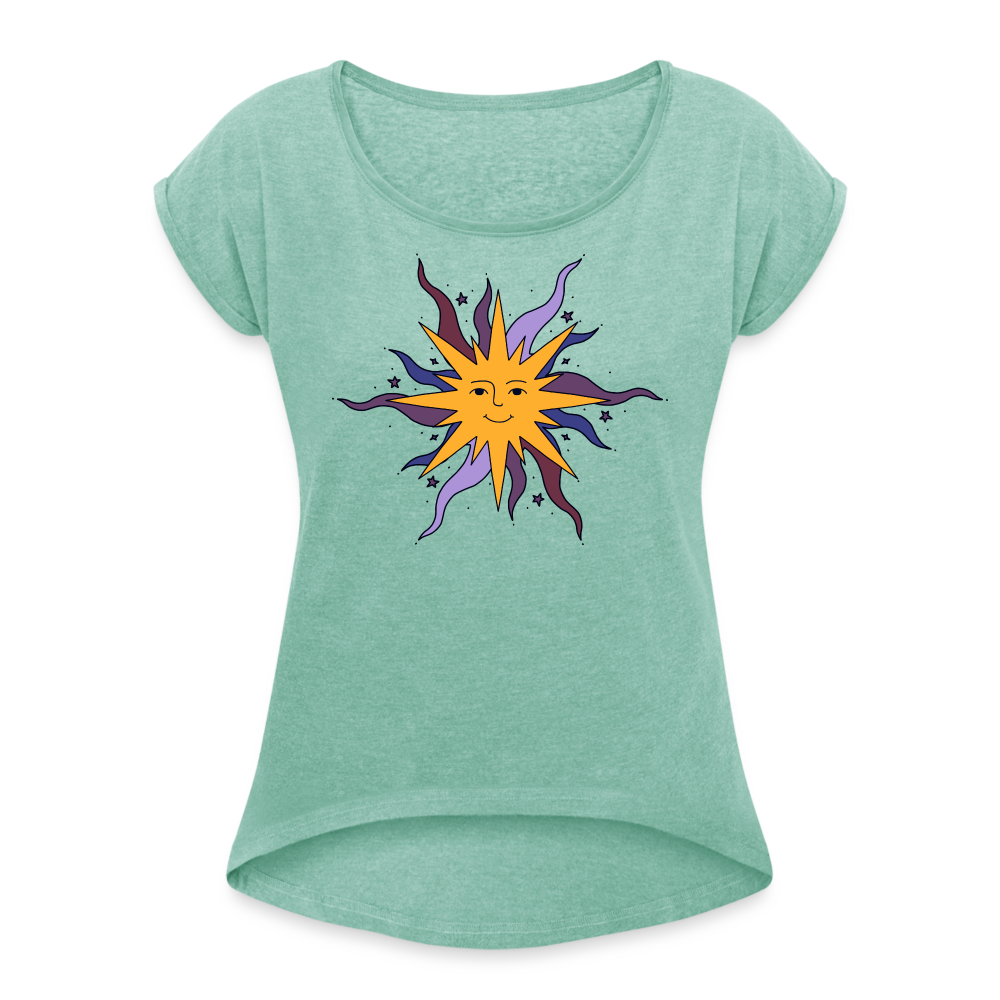 Frauen T-Shirt mit gerollten Ärmeln - “Warme Sonne” - Minze meliert