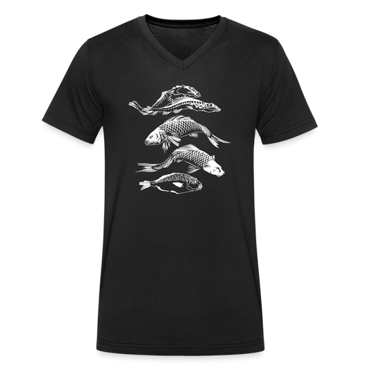 Männer Bio-T-Shirt mit V-Ausschnitt - “Fischsilhouetten” - Schwarz