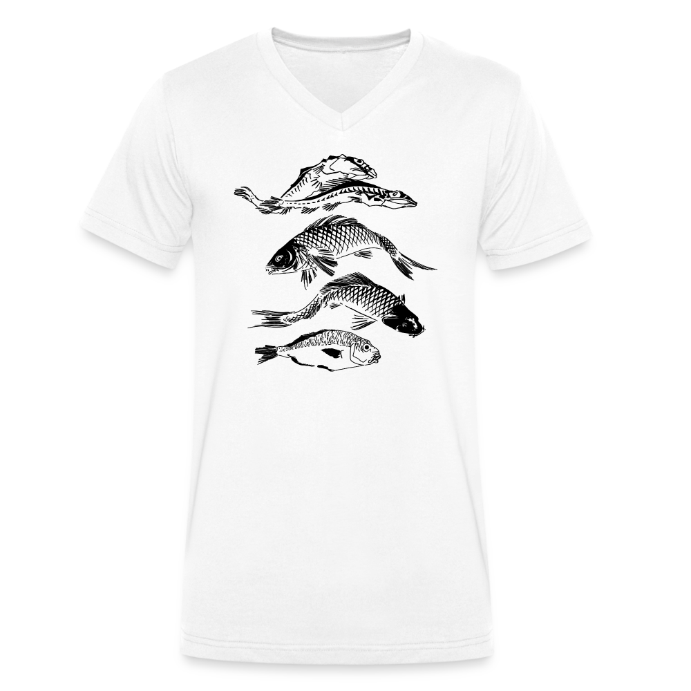 Männer Bio-T-Shirt mit V-Ausschnitt - “Fischsilhouetten” - white