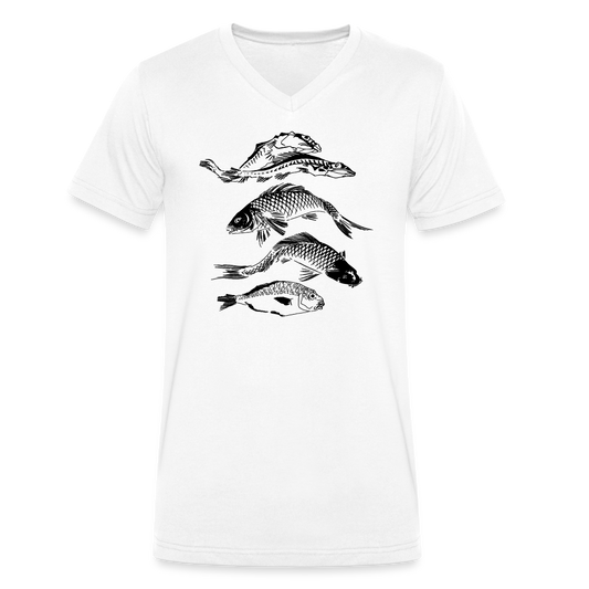 Männer Bio-T-Shirt mit V-Ausschnitt - “Fischsilhouetten” - white