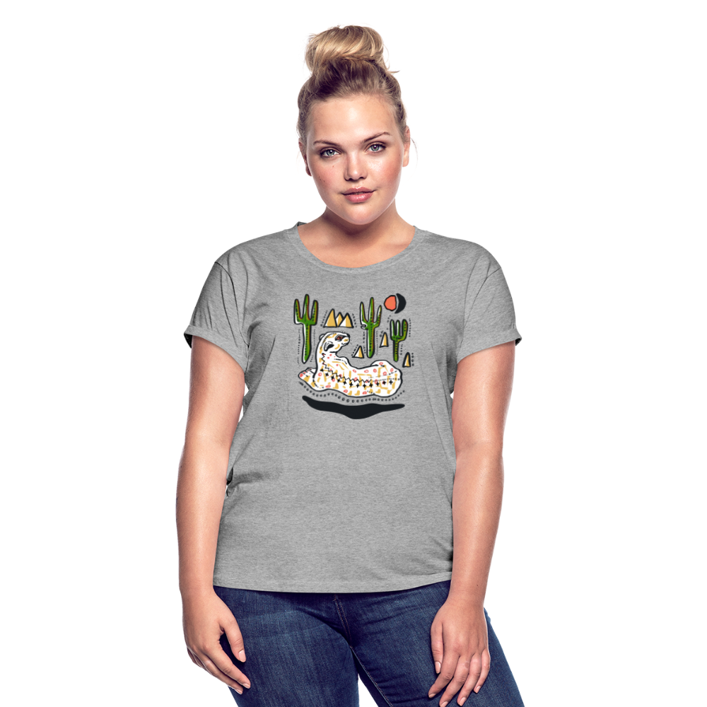 Frauen Oversize T-Shirt - “Folkart Jaguar” - Grau meliert