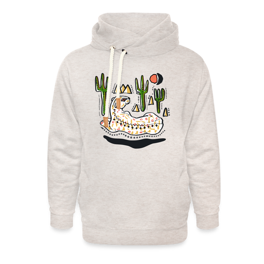 Unisex Schalkragen Hoodie - “Folkart Jaguar” - Beige meliert