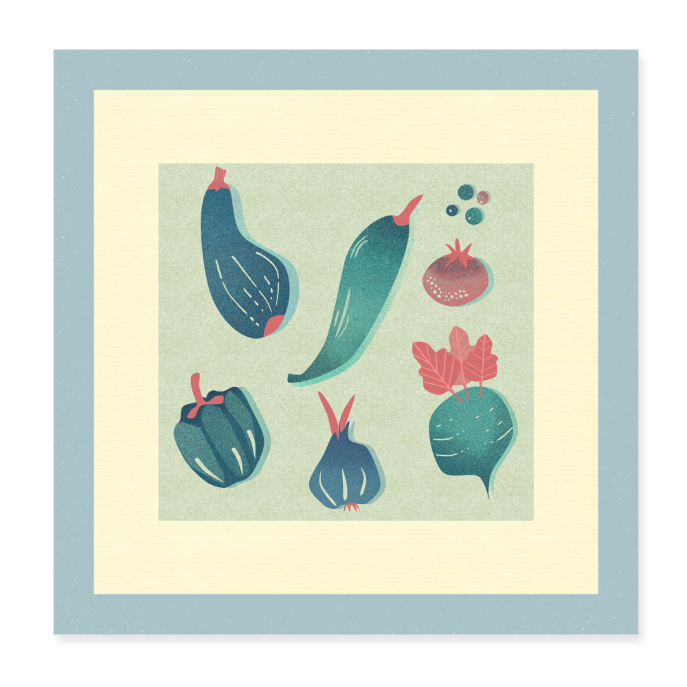 Poster 20x20 cm - "Risoprint Gemüse" - weiß
