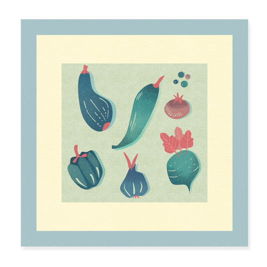 Poster 20x20 cm - "Risoprint Gemüse" - weiß