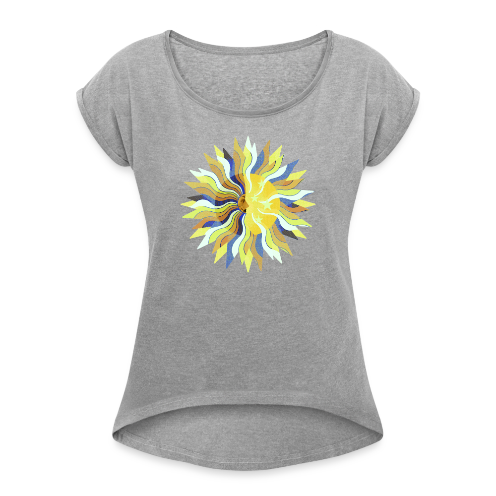 Frauen T-Shirt mit gerollten Ärmeln - "Sonne und Mond" - Grau meliert