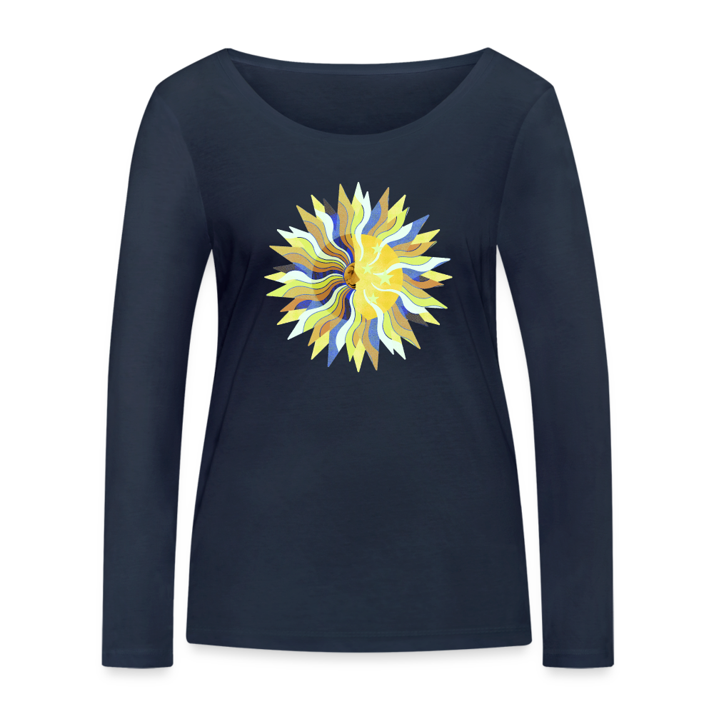 Frauen Bio-Langarmshirt - "Sonne und Mond" - Navy