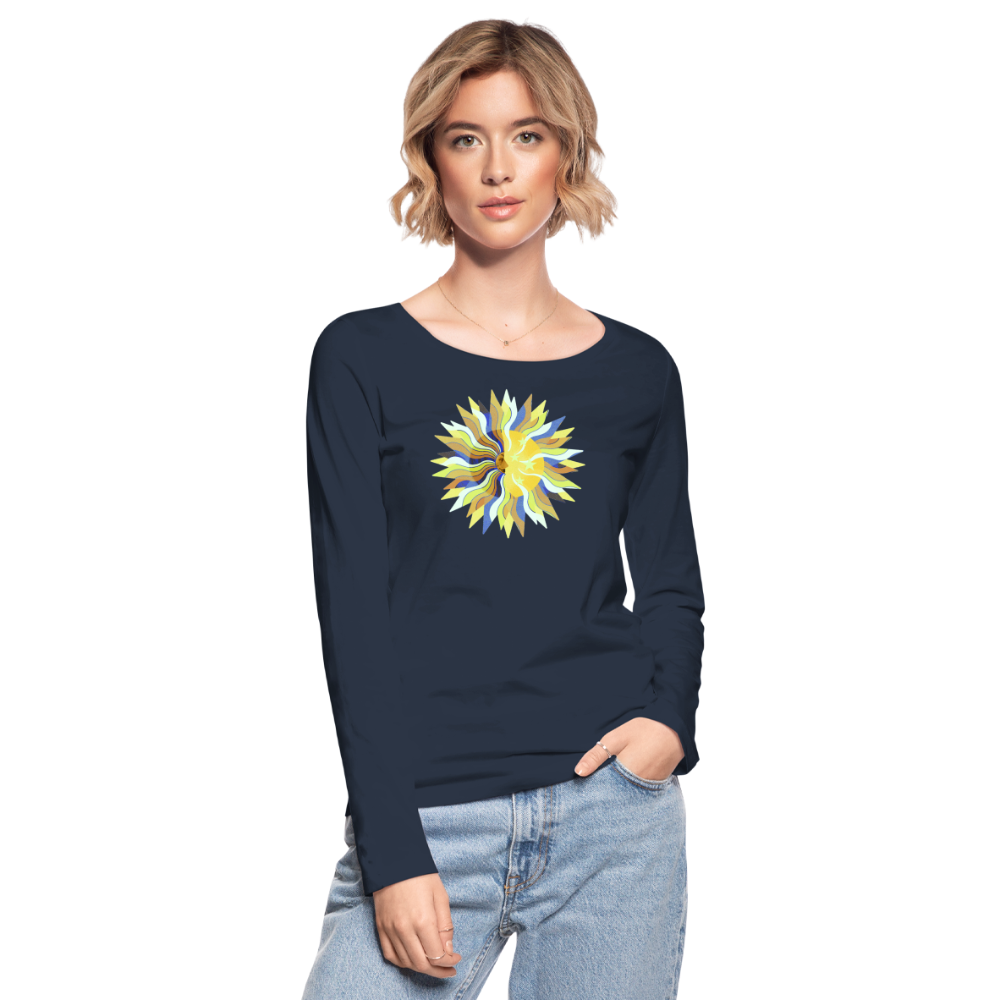 Frauen Bio-Langarmshirt - "Sonne und Mond" - Navy