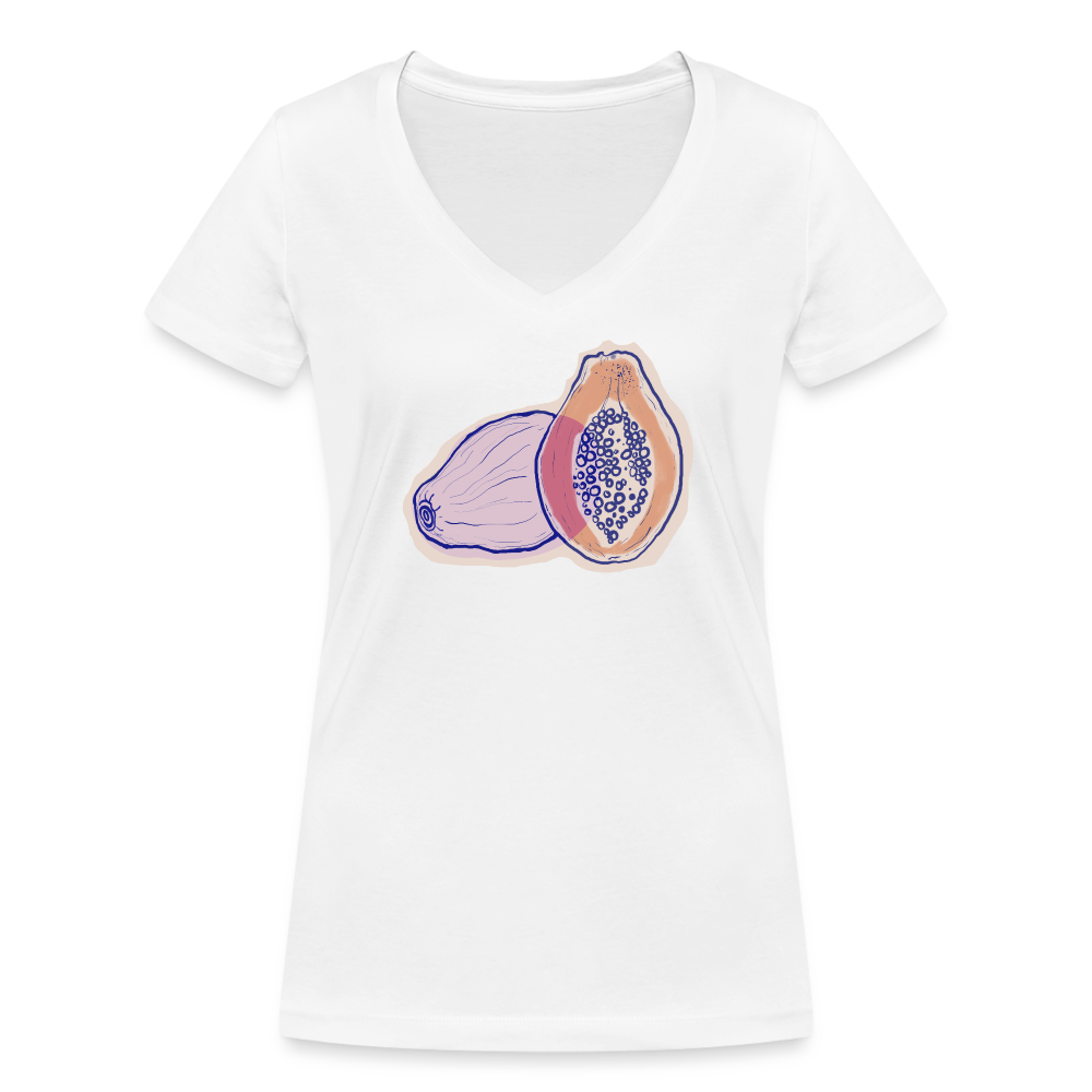 Frauen Bio-T-Shirt mit V-Ausschnitt - "Zwei Papaya" - weiß